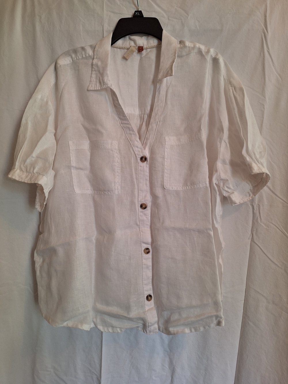 PILCRO Womens 100% Linen Button Down Short Sleeve Shirt White Sz 1X Anthro